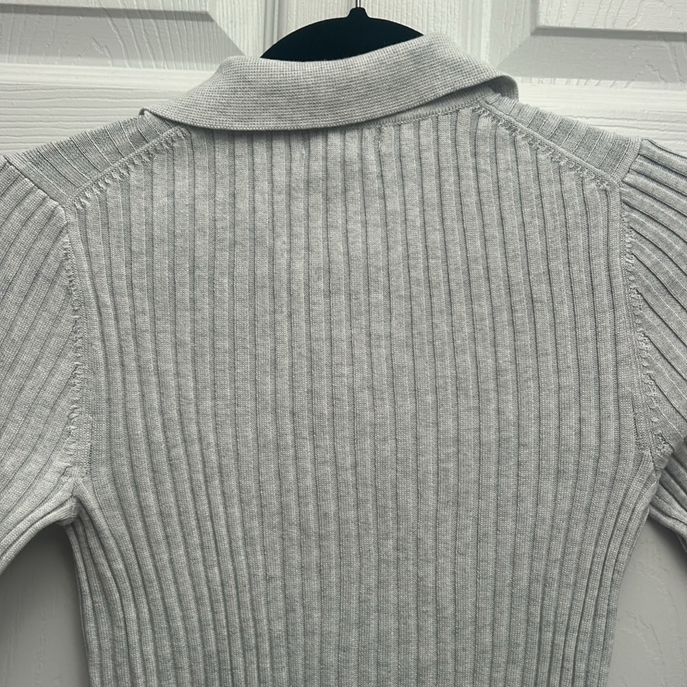 Athleta Gray Ribbed Knit Collared Sweater - Picture 4 of 7